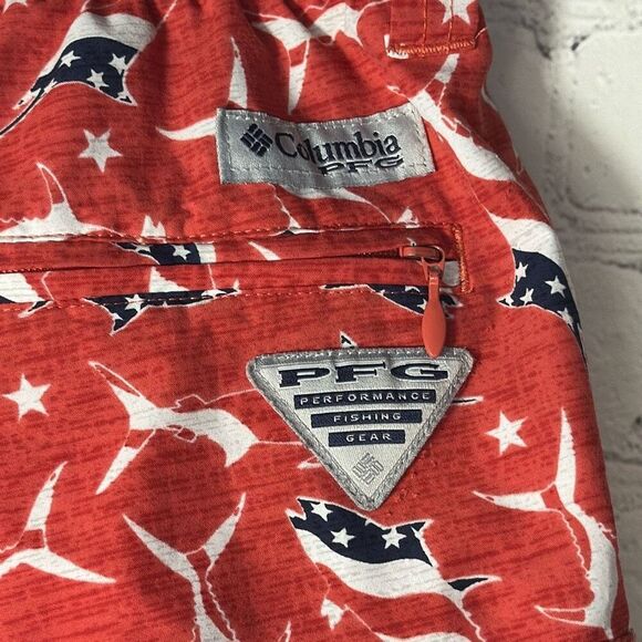Columbia Patriotic Marlin Swimwear Board Shorts Swim Trunks size L Large Red - Picture 4 of 7